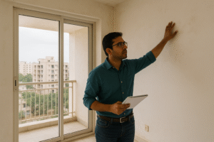 Buyer inspecting a resale flat for purchase in Hyderabad, Telangana, 2025
